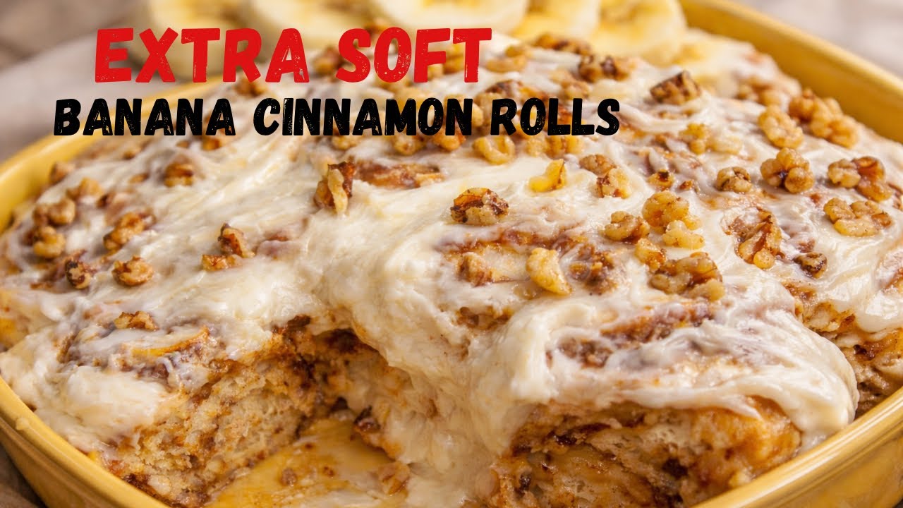 Fluffy Banana Cinnamon Rolls with Cream Cheese Frosting | Super Soft and YUMMY!
