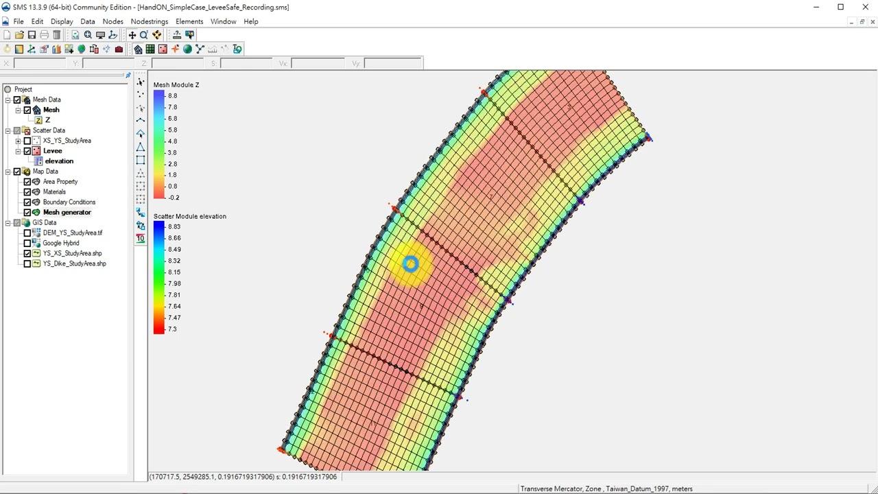 SRH 2D modeling with SMS Community : Simple Case with Levee Represention