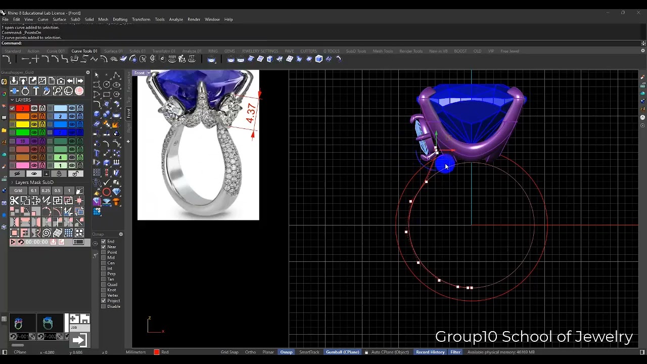 Blue sapphire Ring with Rhino8 + GrasshopperGold ( part 1)