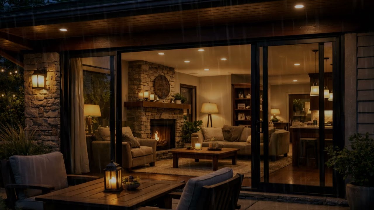 8 Hours Rain at a Cozy Glass Cabin 🌧️ Fireplace Ambience | Deep Sleep, No Music