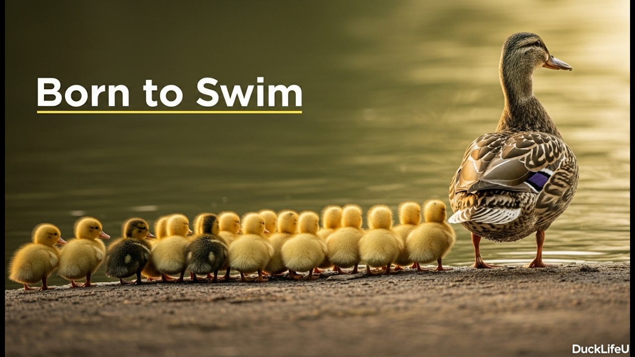 Born to Swim | Mallard Mother Leads Her Ducklings in Water