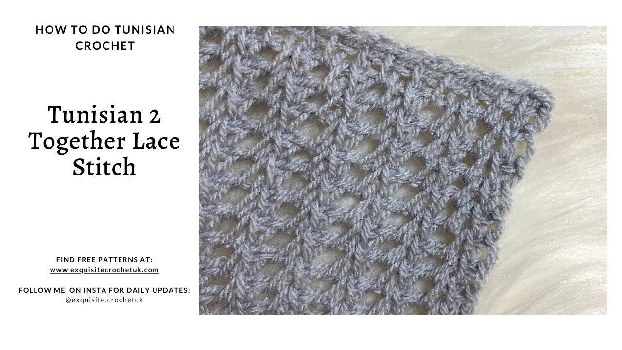 Tunisian Crochet 101: Tunisian 2 Together Lace Stitch, [STITCH TUTORIAL]