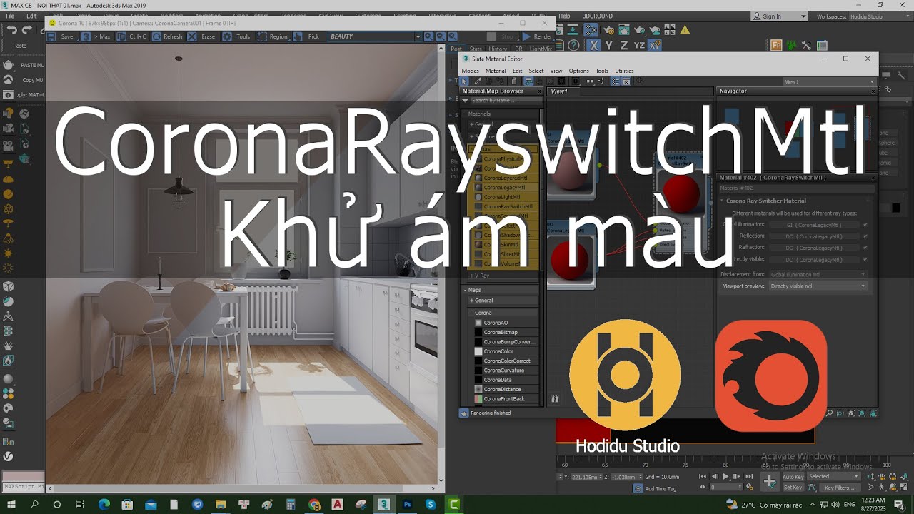 Hướng dẫn khử ám màu vật liệu với CoronaRaySwitchMtl - Hodidu Studio - Đầy đủ và chi tiết