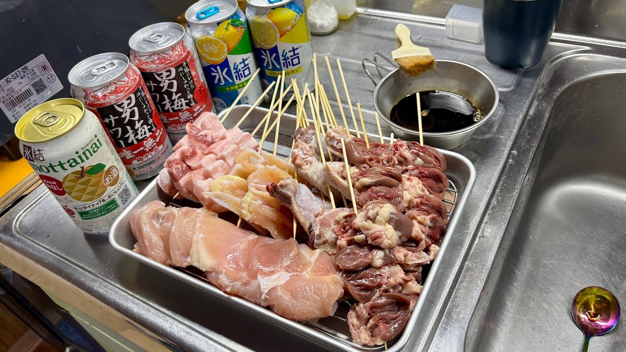 【庭BBQ】嫁が焼き鳥食べたいと言うので炭火焼きで捧げる！