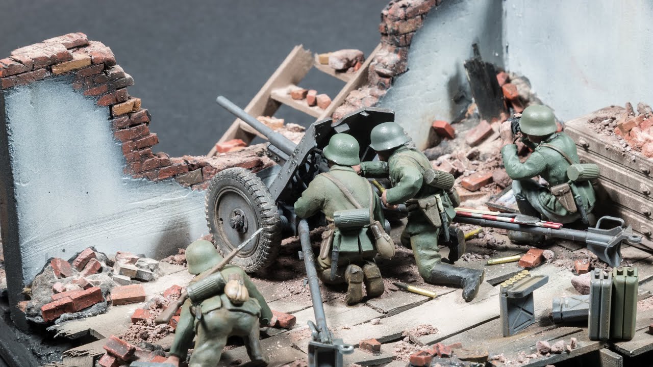 3.7cm PaK 35/36 destroyed house diorama (Tamiya 1/35 scale model)