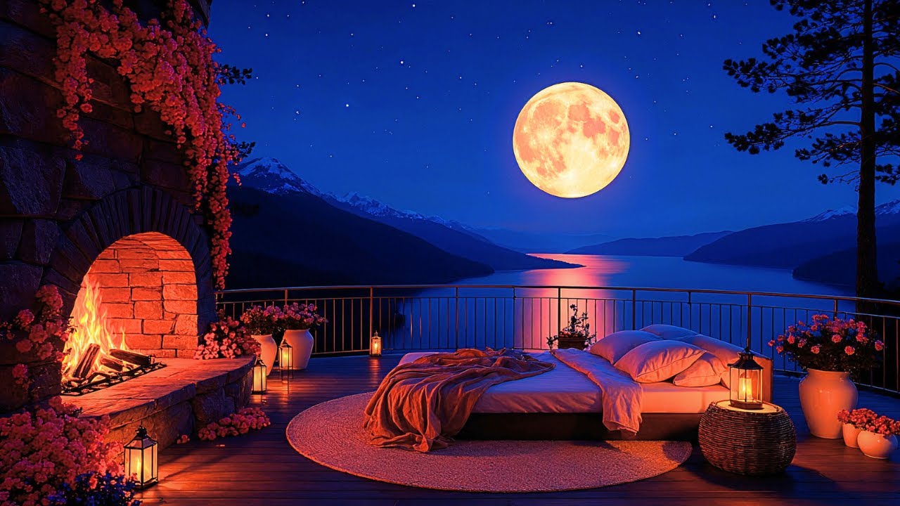 Sexy Lofi Radio 🌹 Red Moon Ambience & Fireplace Sounds