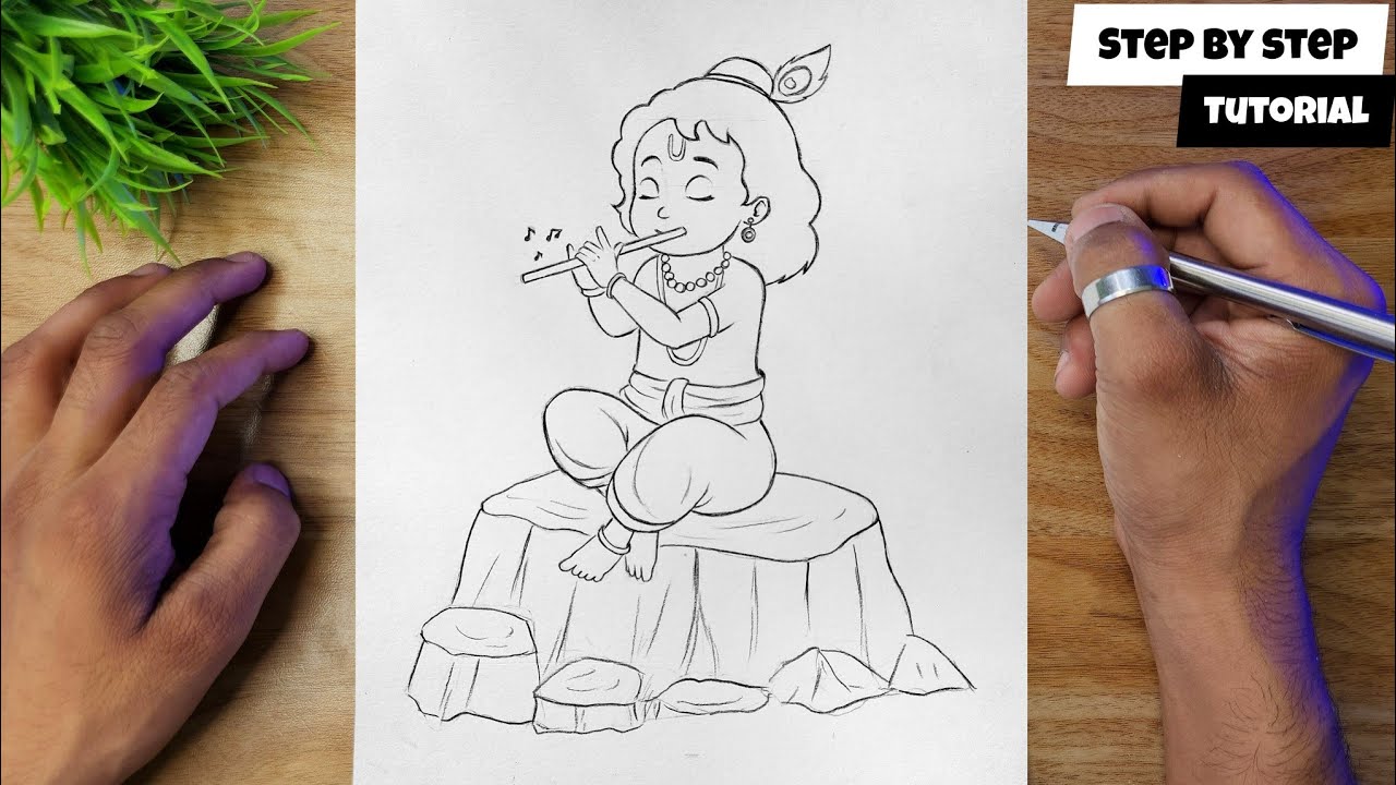 Little Krishna Drawing | How To Draw Kanha | Bhagwan Pencil Drawing @AJ Arts