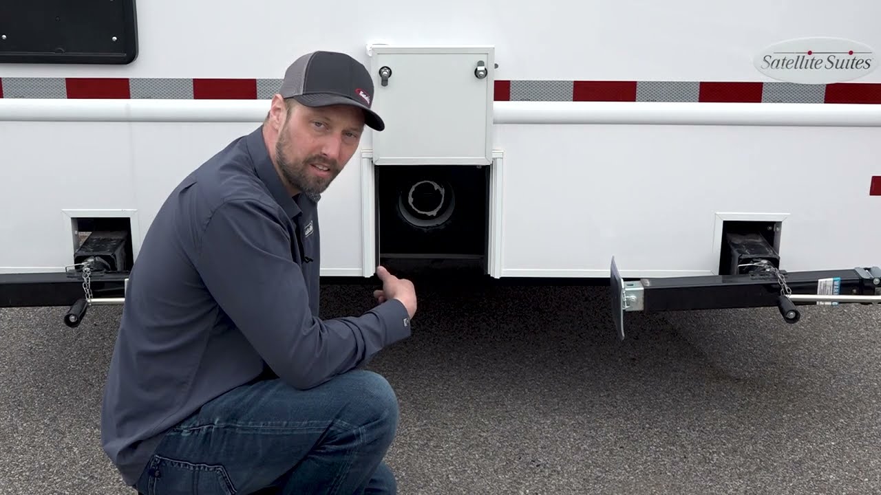 Emptying Waste Tank on Satellite Suites 8' Wide Restroom and Specialty Trailers | Satellite Ind.