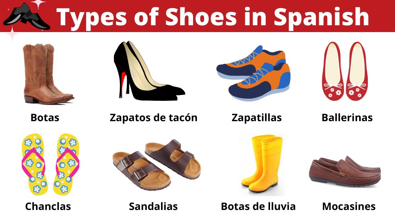 Types of Shoes in Spanish.Learn Shoes Vocabulary in Spanish with Pictures