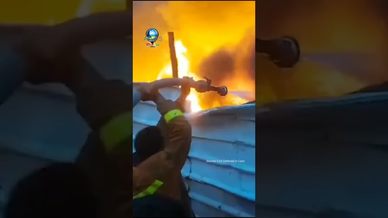 "Massive Fire Engulfs Food Storage Facility in Gaza | Limited Firefighting Resources" 