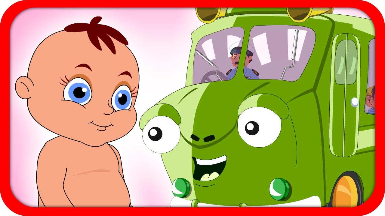 Green Bus - Wheels On The Bus Go Round - English Nursery Rhymes For Kids