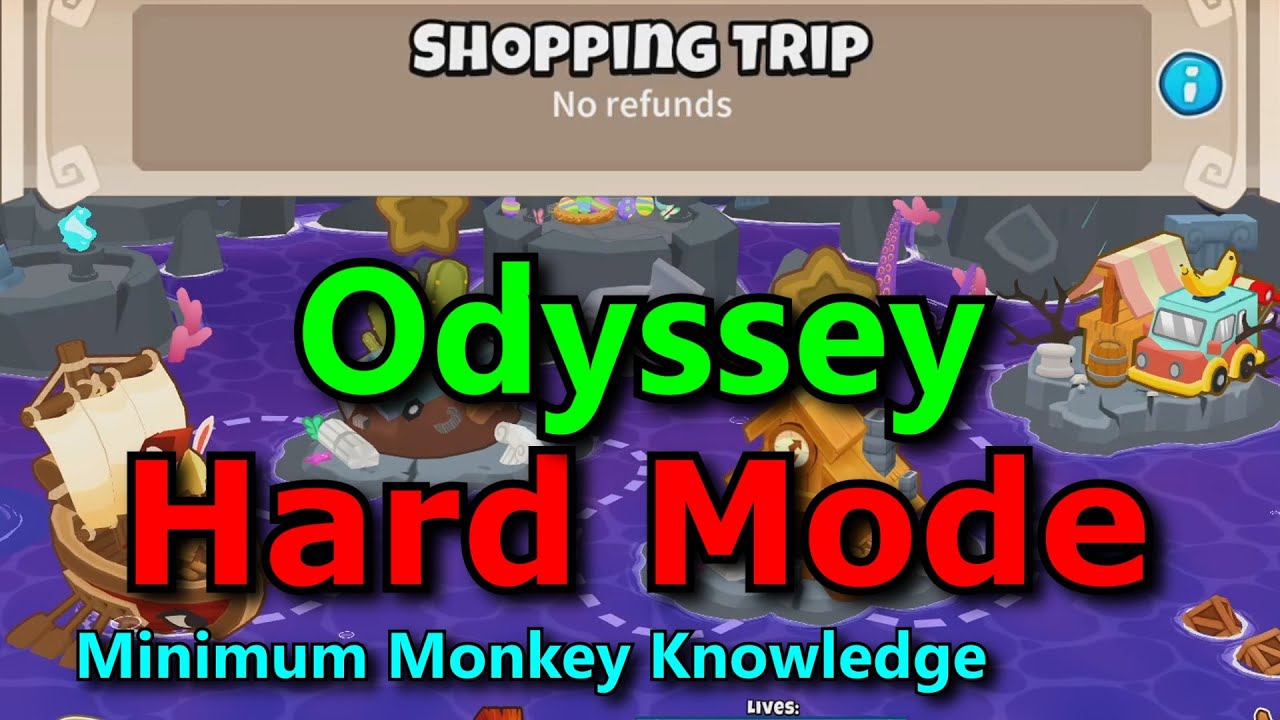 BTD6 Odyssey Hard Mode - Minimum Monkey Knowledge (Shopping Trip) tutorial / guide