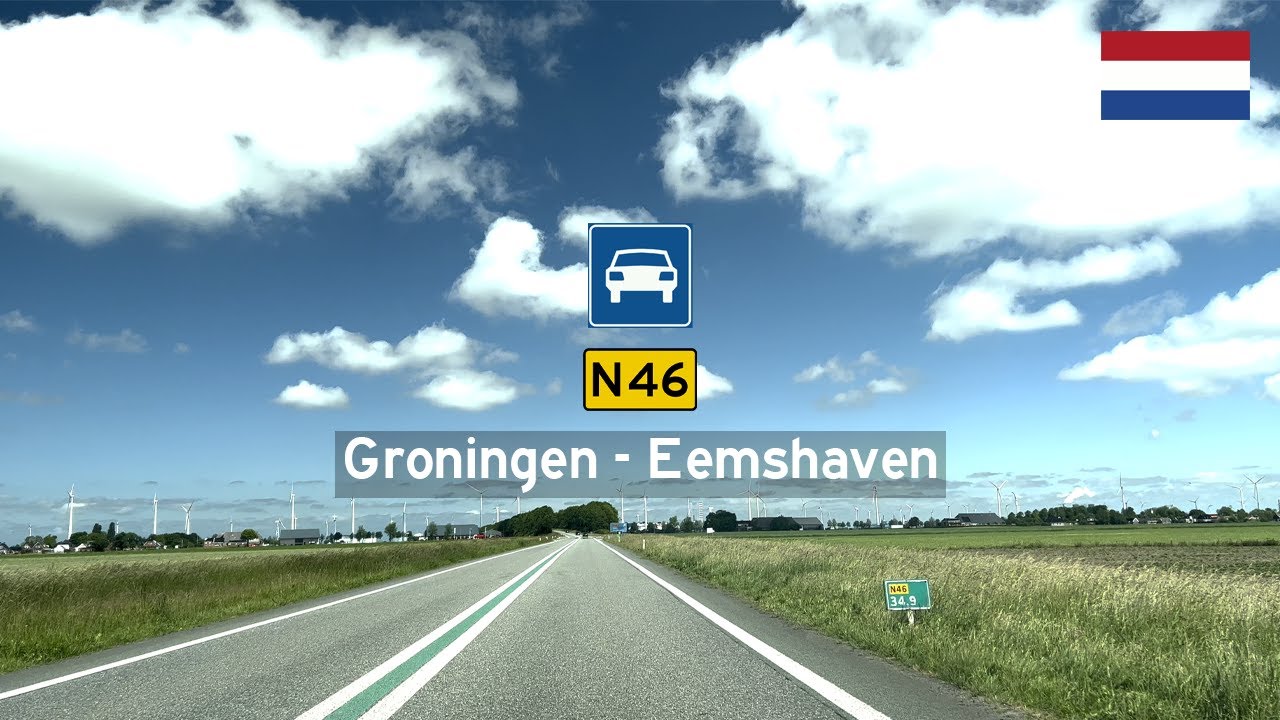 [4KHDR] Driving in the Netherlands: Provinciale Weg N46 from Groningen to Eemshaven