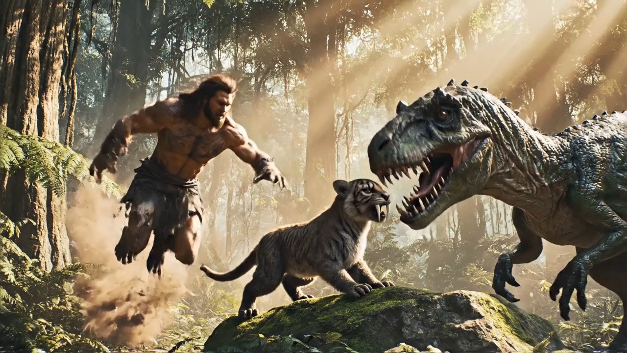Life Millions of Years Ago Prehistoric Human Hero saved a tiger cub from Greatest Titanoboa Attacks