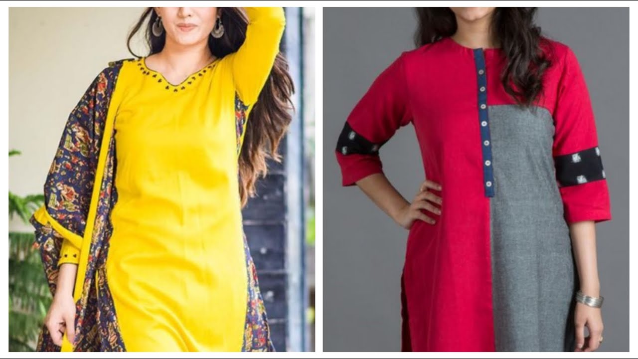 Creative plain kurti designs from leftover fabric,classy cotton kurti design ideas,patchwork kurtis