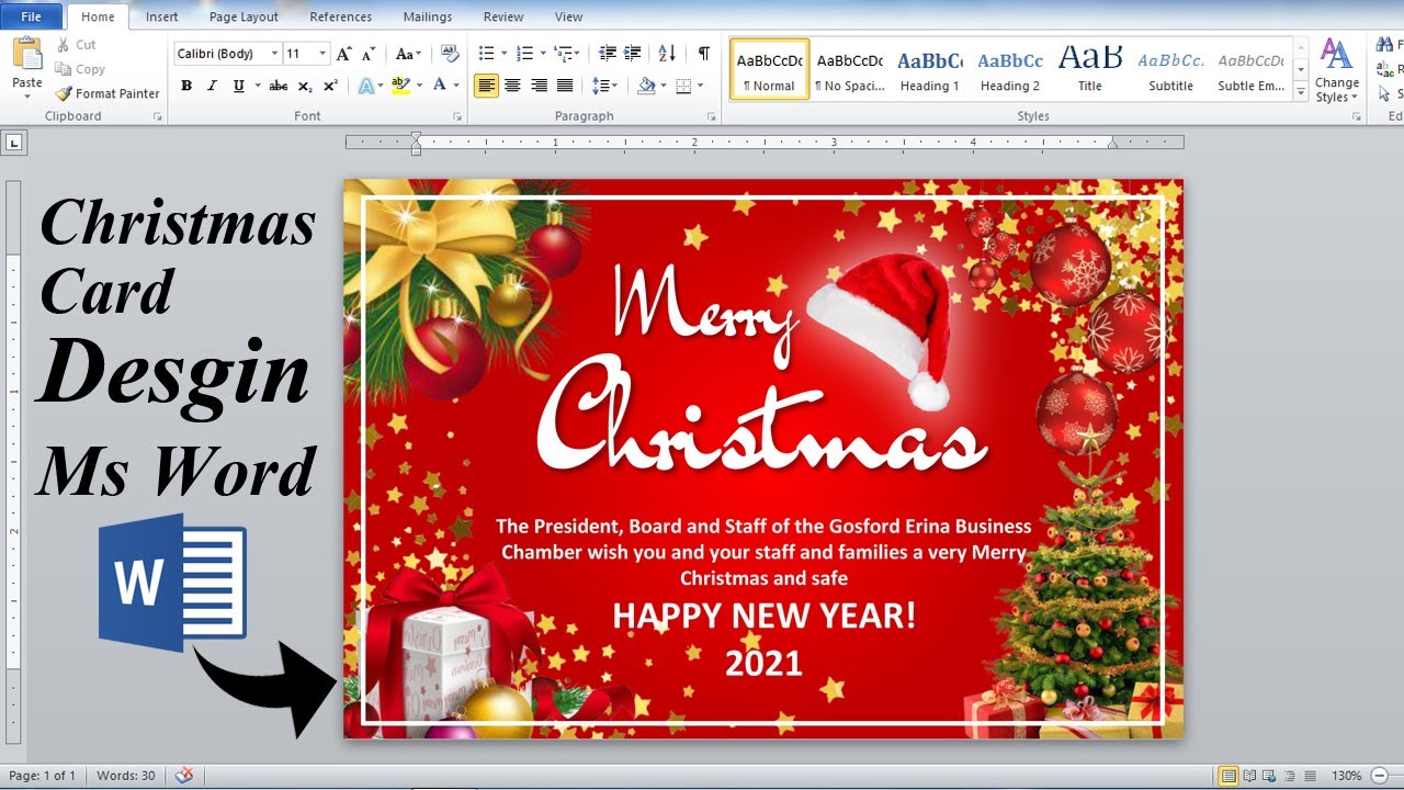 Word Tutorial:- Merry Christmas Card Design in Ms word | Ms word Design ||
