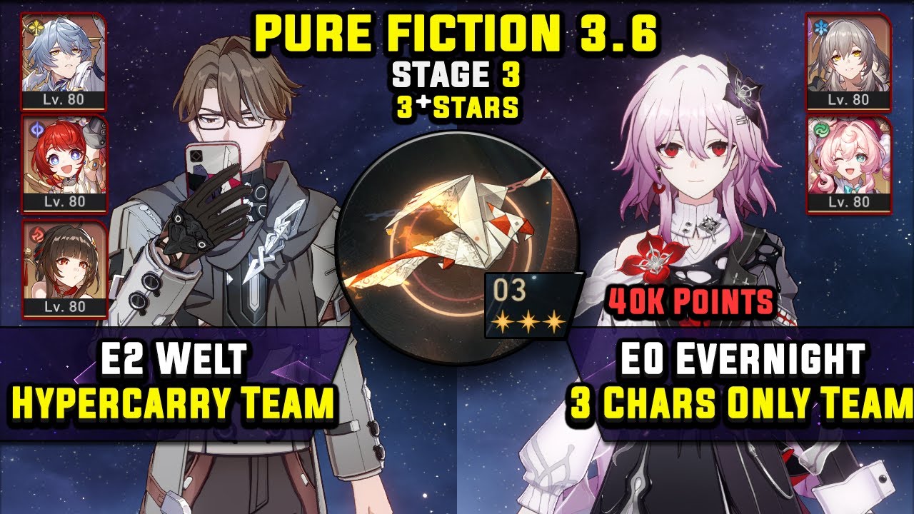 E2 Welt Carry и E0 Evernight Carry с Hyacine (3 звезды) Pure Fiction 3 Honkai Star Rail 3.6