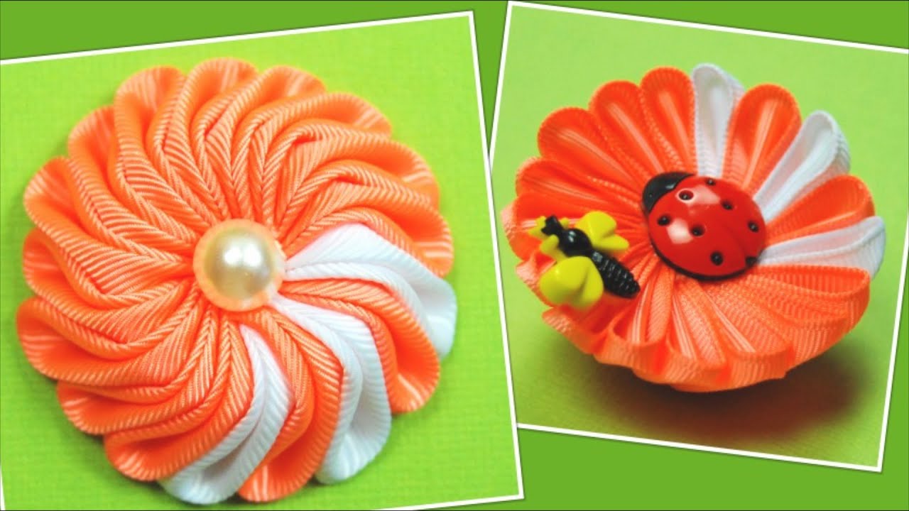 Двусторонний цветок. Мастер-класс. / Kanzashi flower Tutorial / ✿ NataliDoma