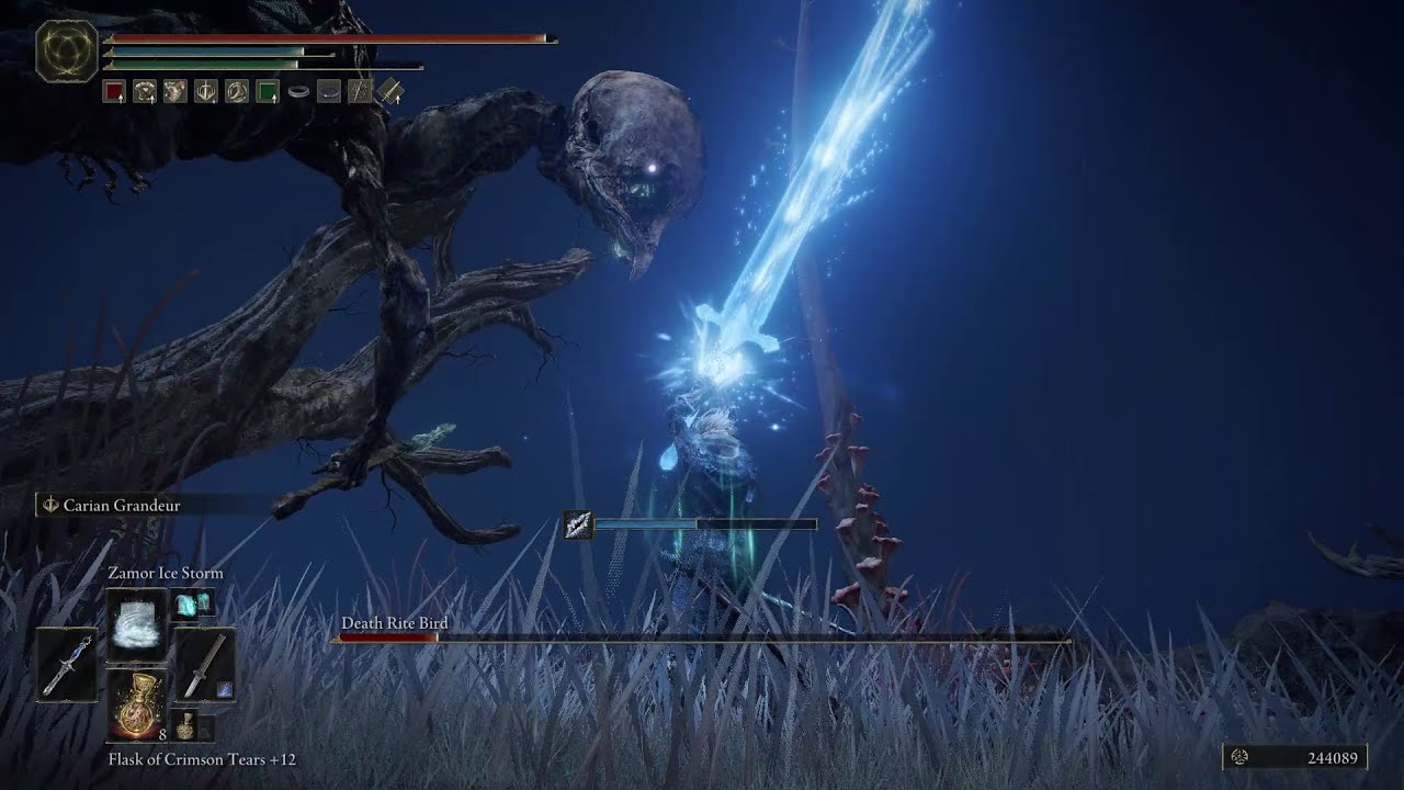 Night's Cavalry and Death Rite Bird encounter in Caelid | Int Build - Dark Moon Greatsword