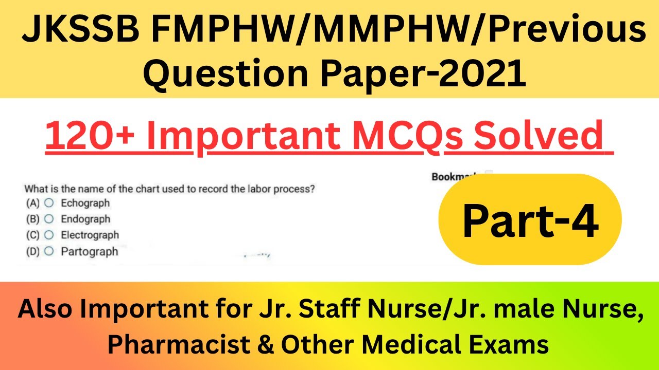 JKSSB FMPHW/MMPHW/ANM Previous Question Paper Solvd || Important  for Jr Staff Nurse, GMC EXAMS P-4