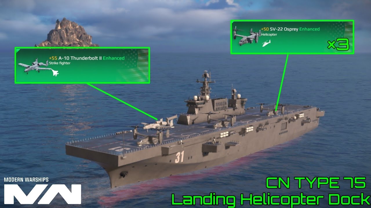 CN TYPE 75 Amphibious Assault Ship With Triple Osprey Helicopter Gameplay | Modern Warships