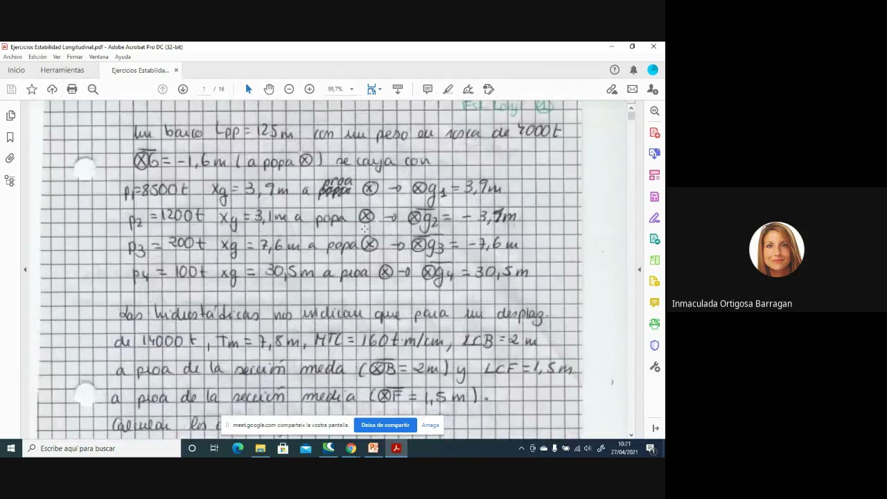 Clase 14 Parte 1. Problemas Estabilidad Longitudinal de teoría del Buque