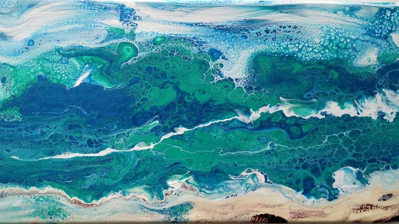 PEINTURE FLUIDE FACILE  - acrylique pouring technique - Ocean abstrait