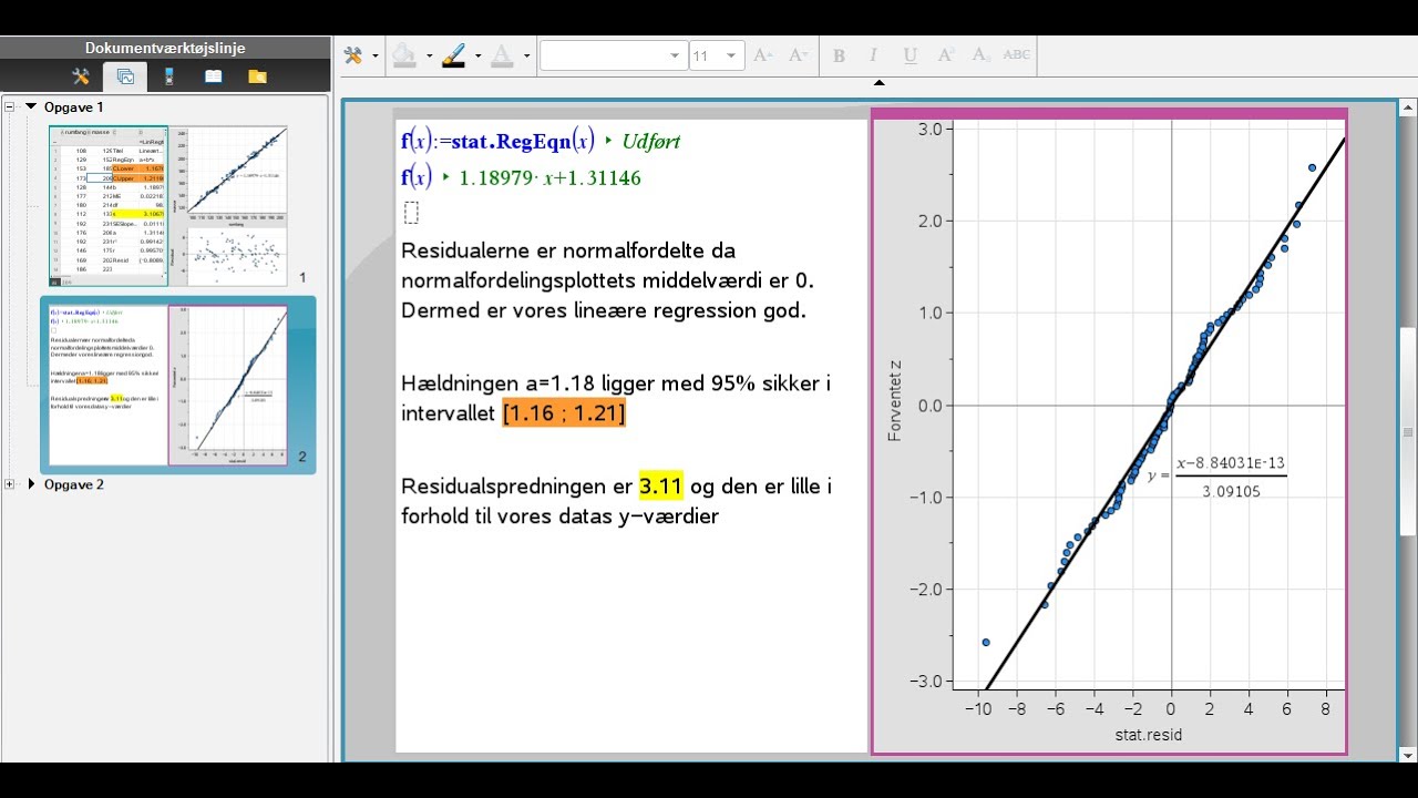 Normalfordeling - Normalfordelte residualer i Nspire