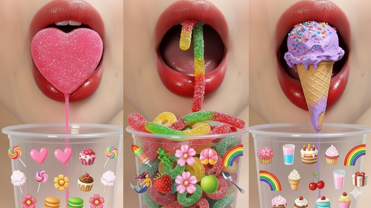 ASMR EMOJI FOOD 🍯🐙😸🌈❄️🍠🍈🍎🍫⚪️ 이모지 먹방  Eating Sound Mukang