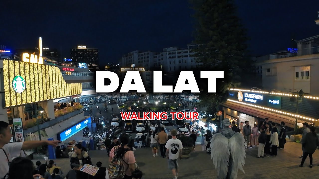 Da Lat 🌲 - 🇻🇳 Vietnam walking tour. Xuan Hương lake and night market. Beautiful city - 4k60fps