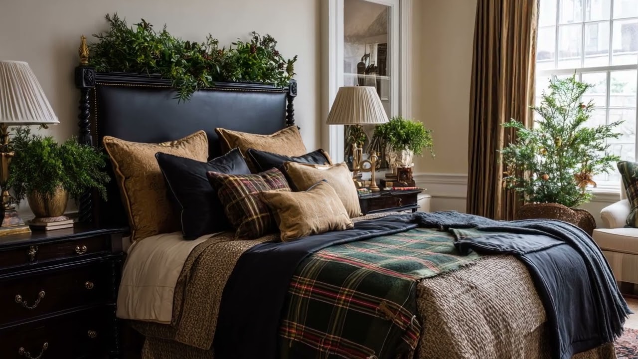 Dark Colonial Christmas Decor Featuring Classic Black Accents (Ralph Lauren style)