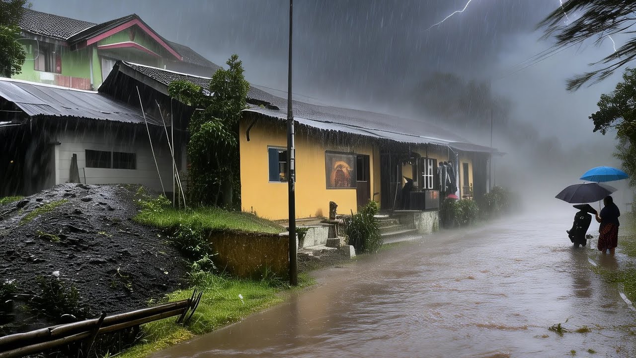 🔴LIVE Heavy rain and strong winds ⛈️⚡️in rural Indonesia||goodbye stress and insomnia
