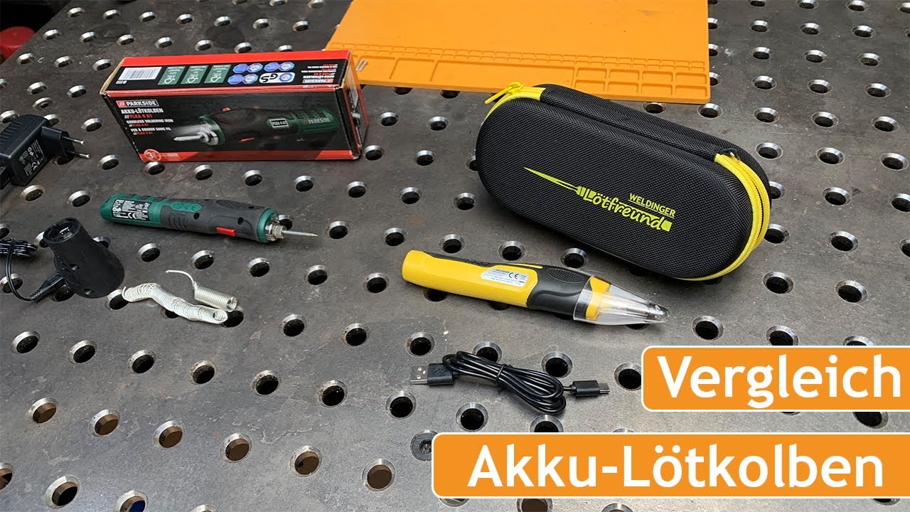 WELDINGER Lötfreund Akku gegen PARKSIDE Akku-Lötkolben PLKA 4 A1 | Vergleich | Löttest an Platine