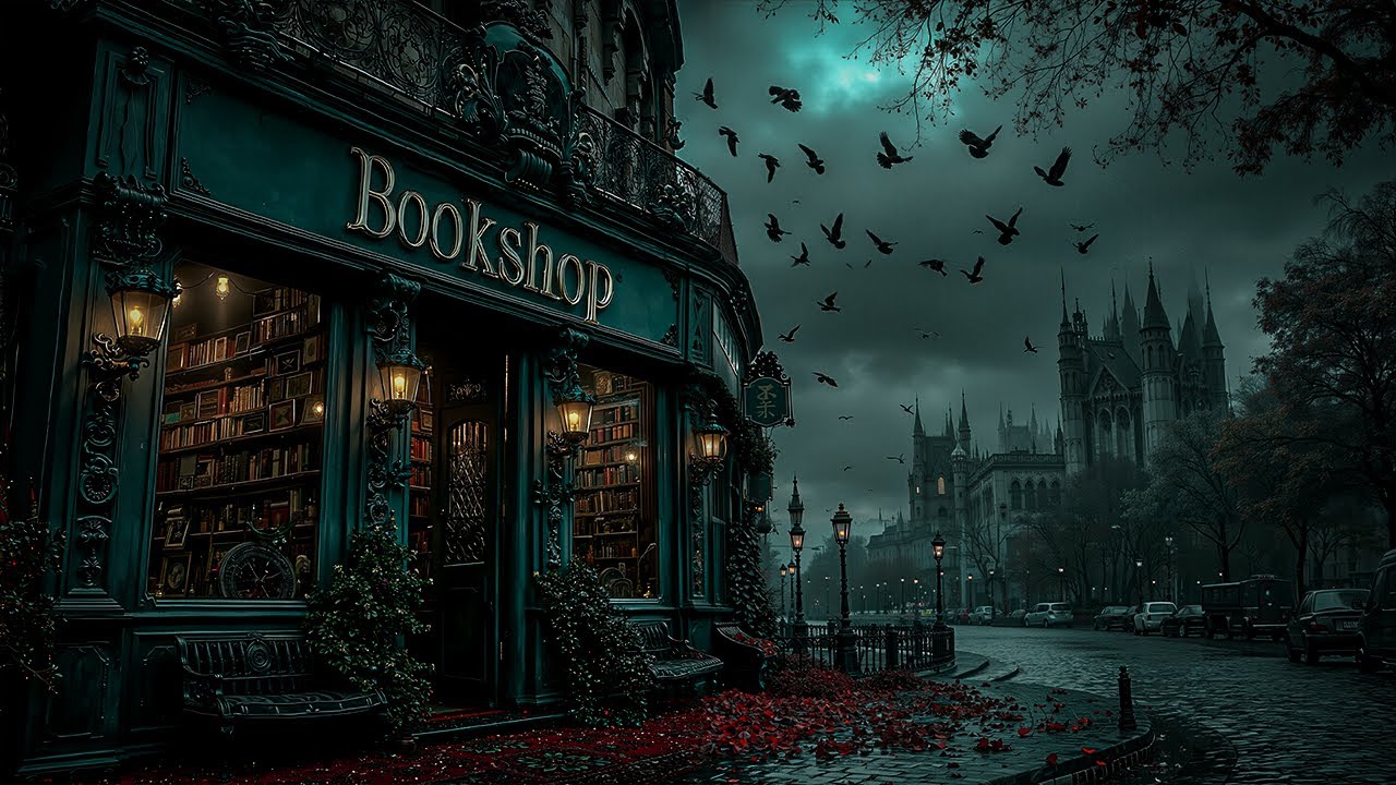 Dark Bookshop on the Gloomy Corner | Haunting Autumn in a Gothic Town | Glomy Piano & Dark Academia