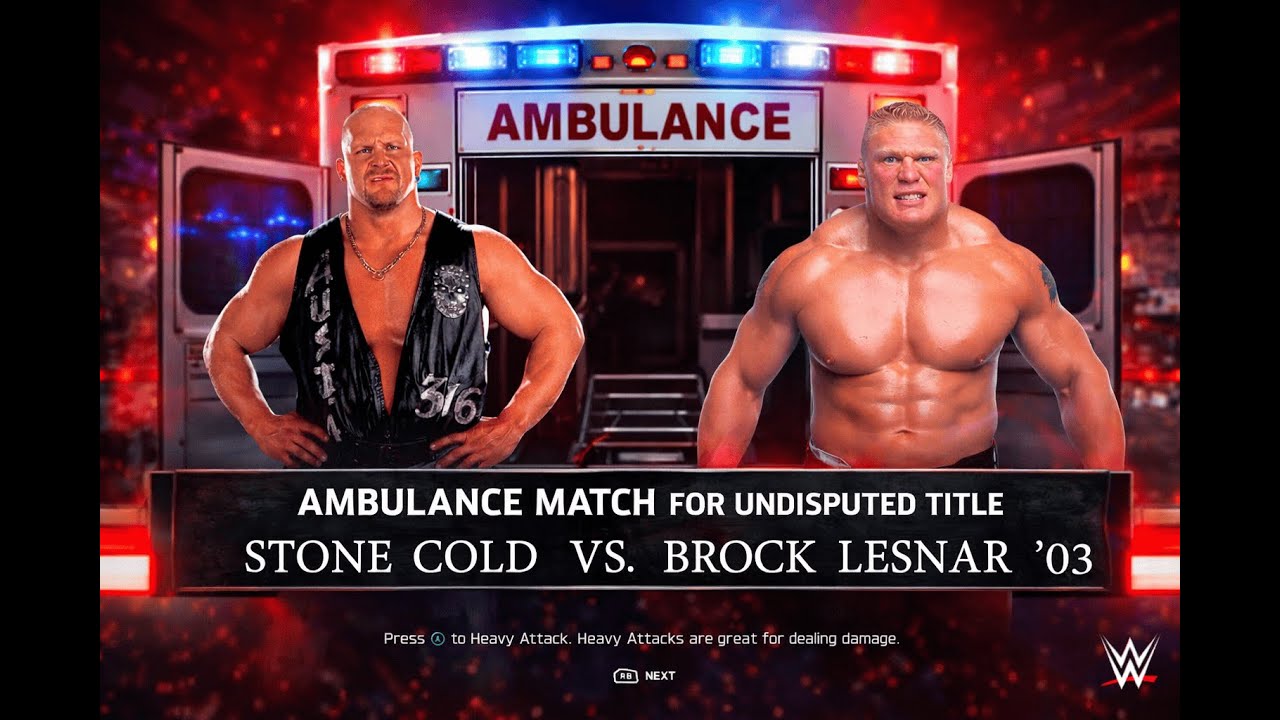 WWE 2K25 — Стоун Колд против Брока Леснара — Матч в машине скорой помощи за титул абсолютного чем...