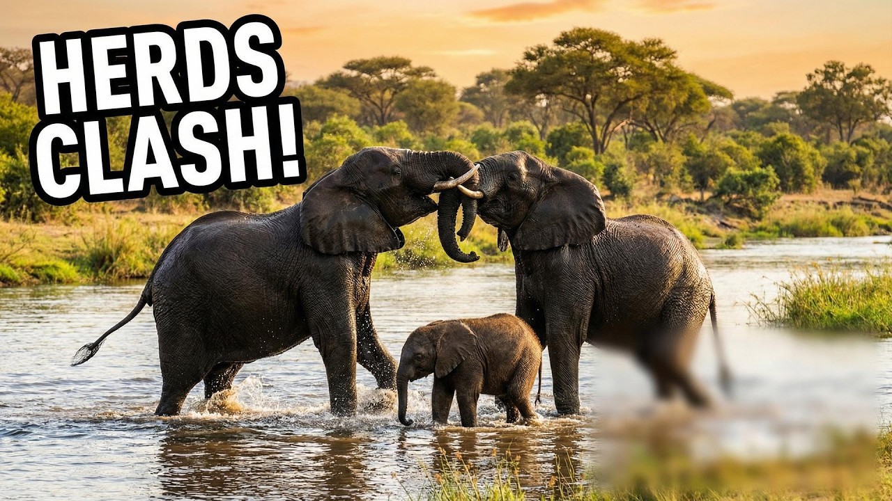 Elephant Herds Clash in the River! (Playful Encounter) 🐘💦