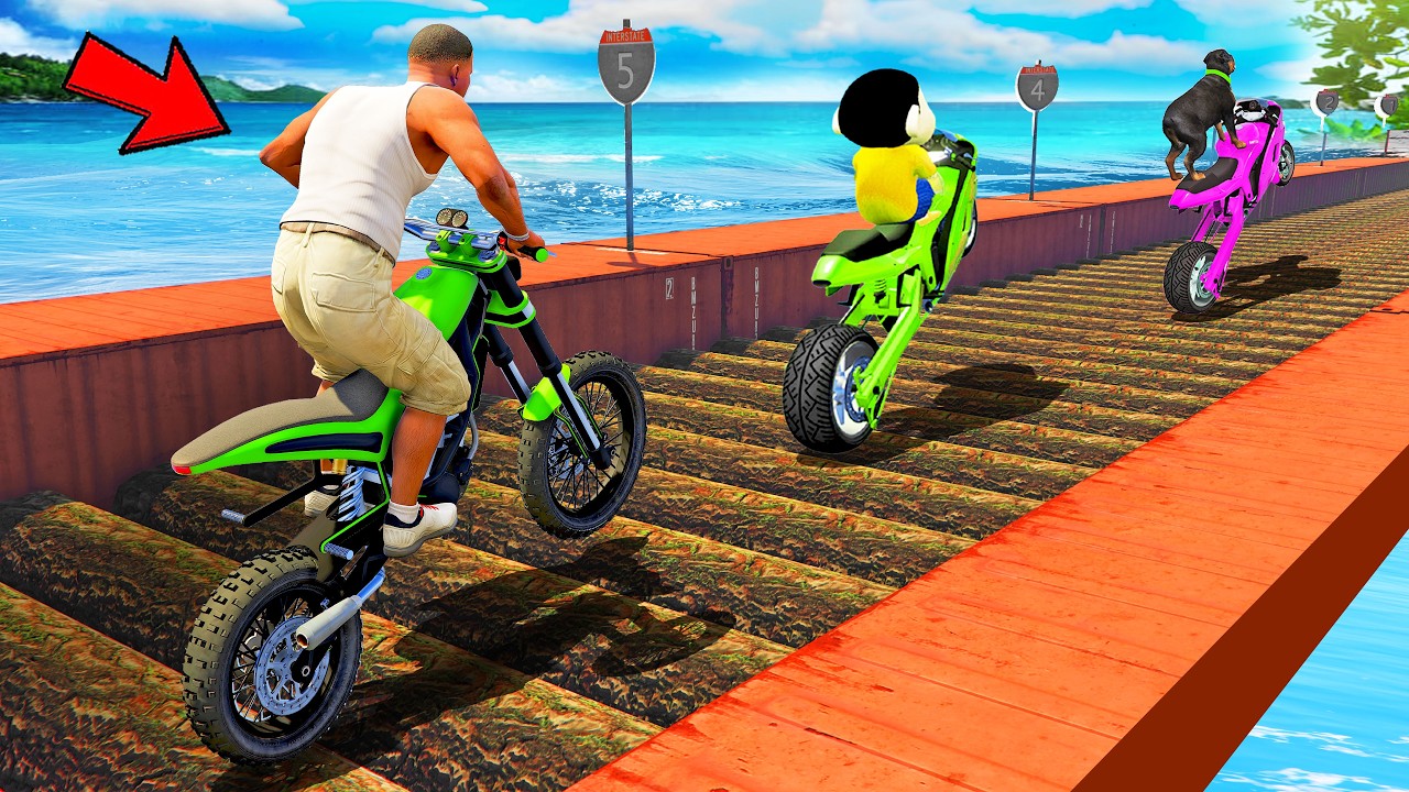 SHINCHAN AND FRANKLIN TRIED THE IMPOSSIBLE WOODEN LOG BRIDGE IN SEA PARKOUR CHALLENGE GTA 5