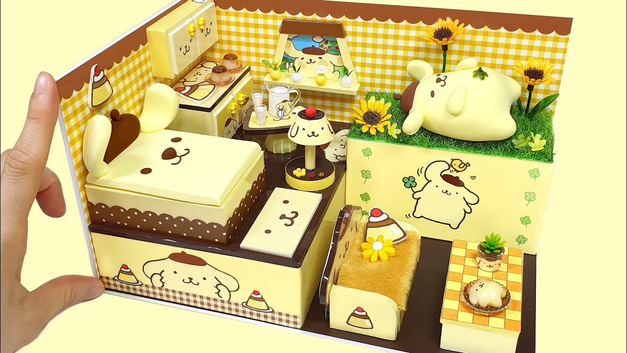 DIY Miniature ♥POM POM PURIN♥ Board House# Sario pompompurin Yellow house Decor♥Big pompompurin