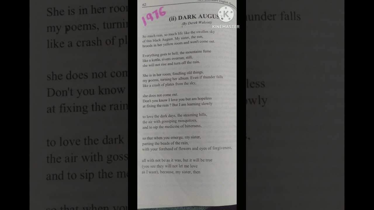 Dark August poem by Derek walcott full poem transalation in hindi|summary