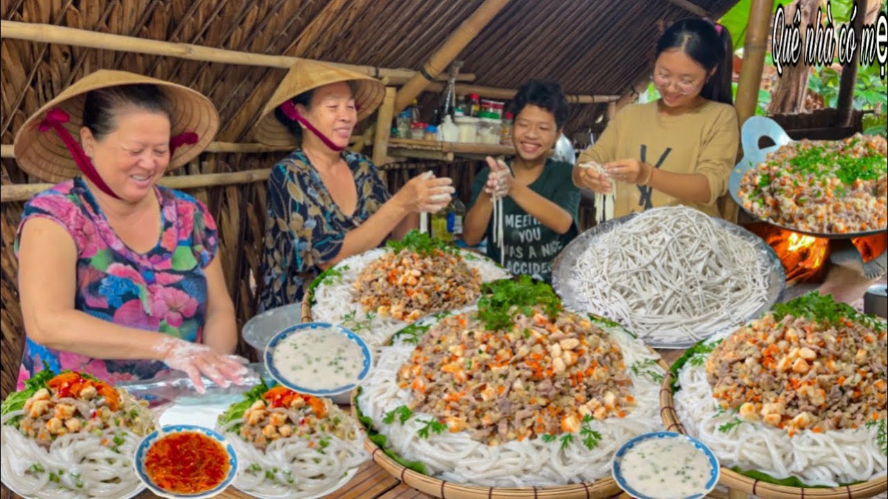 Bánh Tằm Se Tôm Thịt Nước Cốt Dừa, Rau Sống | Hương Vị Bánh Quê || Silkworm cake