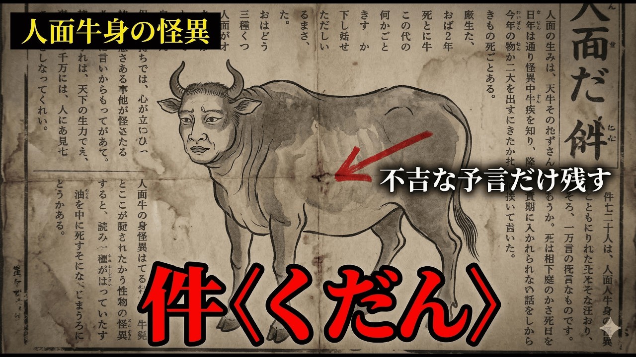 【都市伝説】瓦版に描かれた妖 件-くだん-の正体。人の顔を持つ牛が不吉な予言を残したという記録【ゆっくり解説】