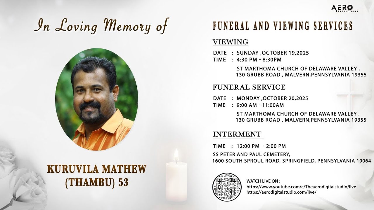 Funeral Service |  Kuruvilla Mathew (Thambu) | Live