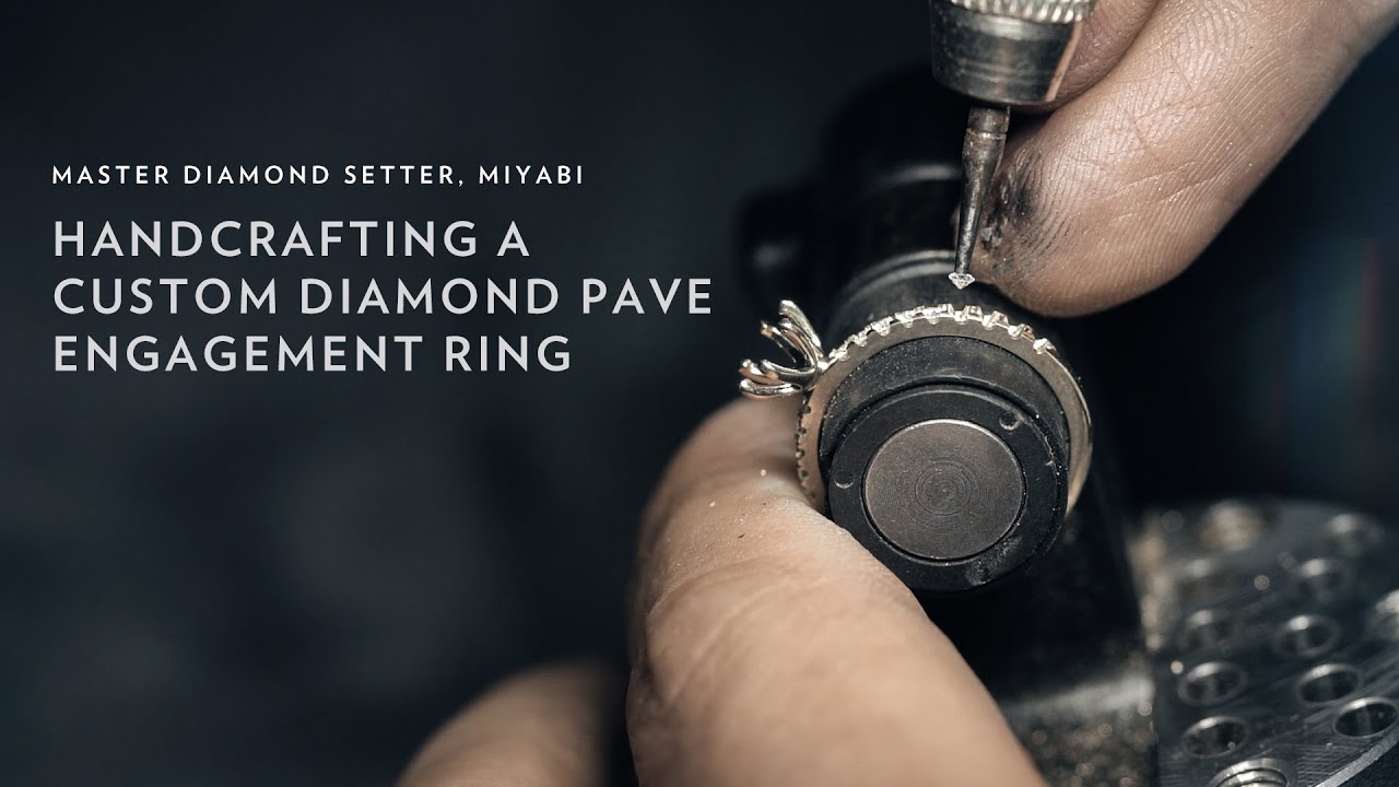 Master Diamond Setter, Miyabi handcrafting a Custom Diamond Pave Engagement Ring