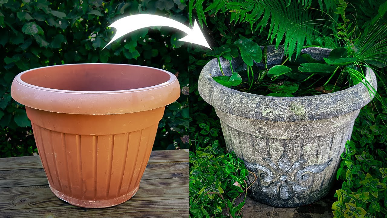 PSEUDO-STONE PLANTER out of a PLASTIC one // DIY, do it yourself