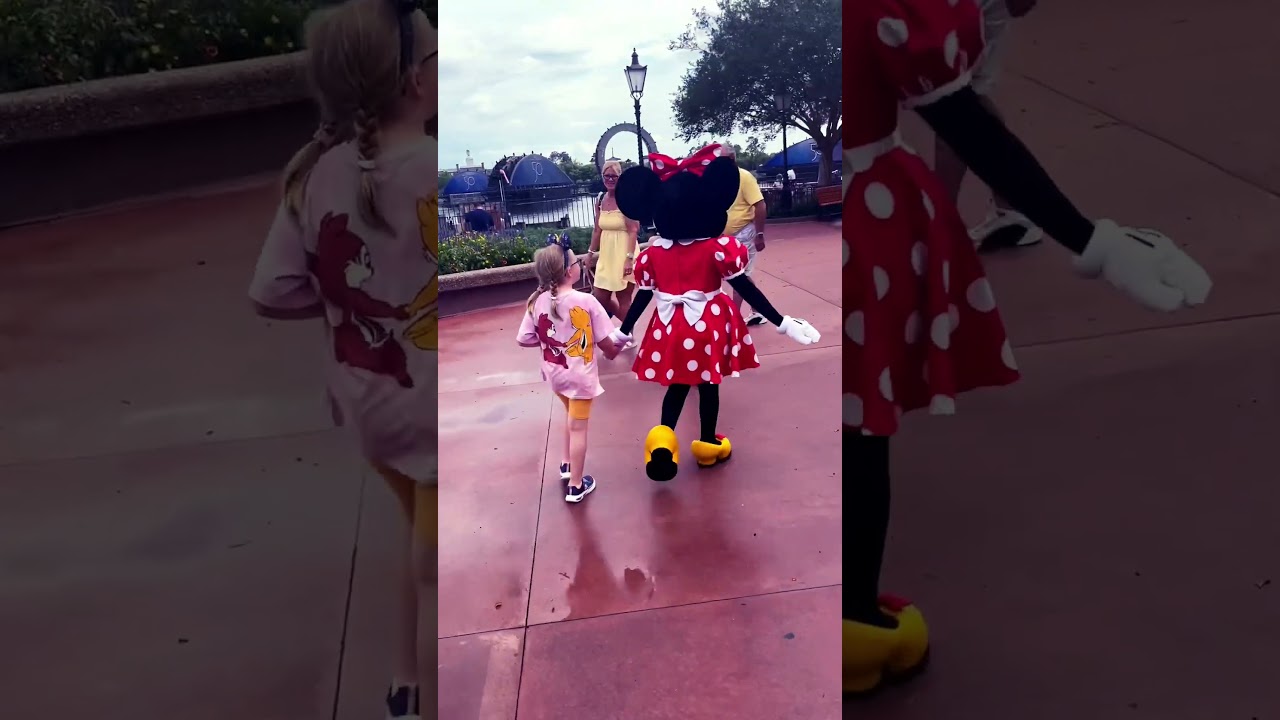When Minnie Mouse takes you for a stroll in EPCOT #waltdisneyworld #minniemouse #memorymaker