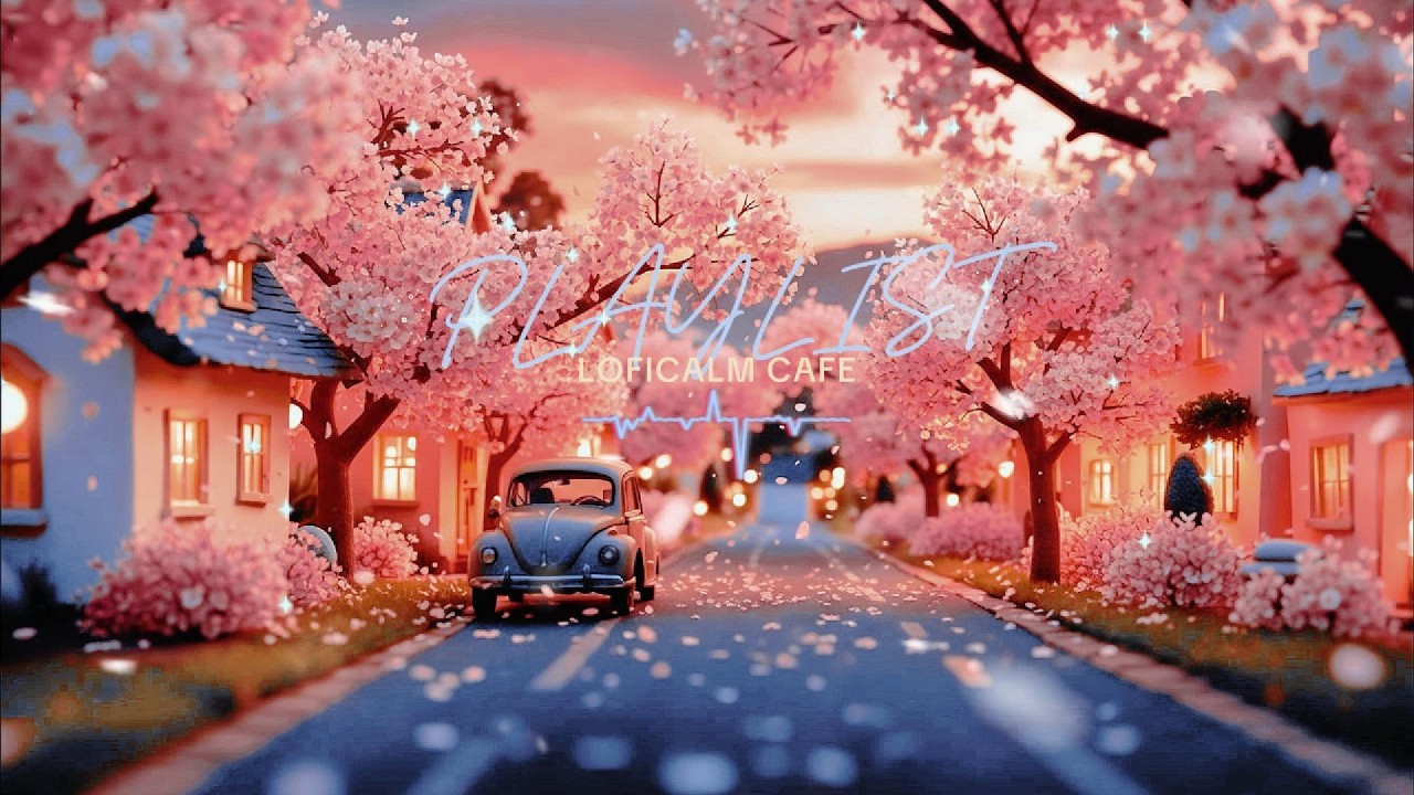 🌸A Calm Sunset Drive Through Cherry Blossom Town 🚗 | Cozy 90s Anime Lofi | Spring at LOFICALM Café 🌸