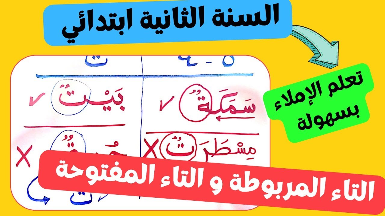 التاء المربوطة (ة) و التاء المفتوحة(ت) للسنة الثانية ابتدائي ( الحل النهائي و السريع )🤩