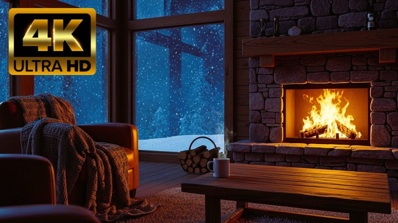 🔥Cozy Home with Fireplace 4K 60FPS (4 HOUR). Fireplace with Crackling Sounds. Crackling Fireplace 4K