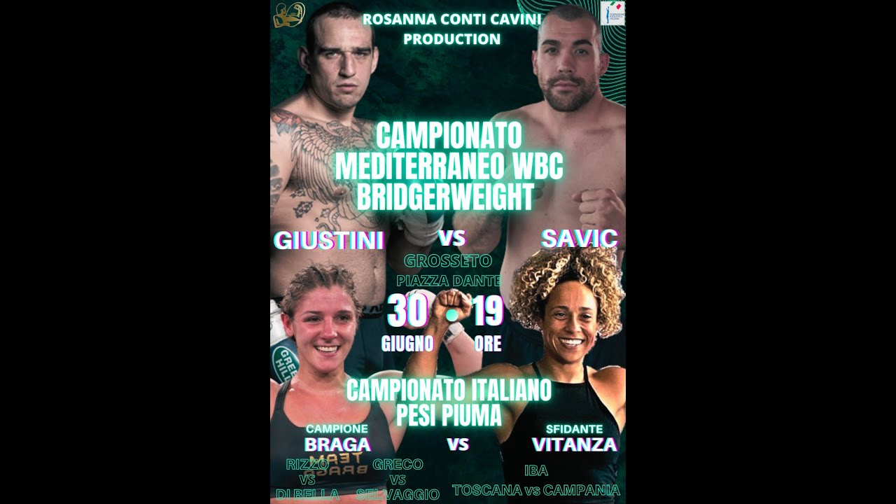 Titolo Med. Bridger Weight Giustini vs Savic | Titolo Italiano Femminile Piuma Braga vs Vitanza