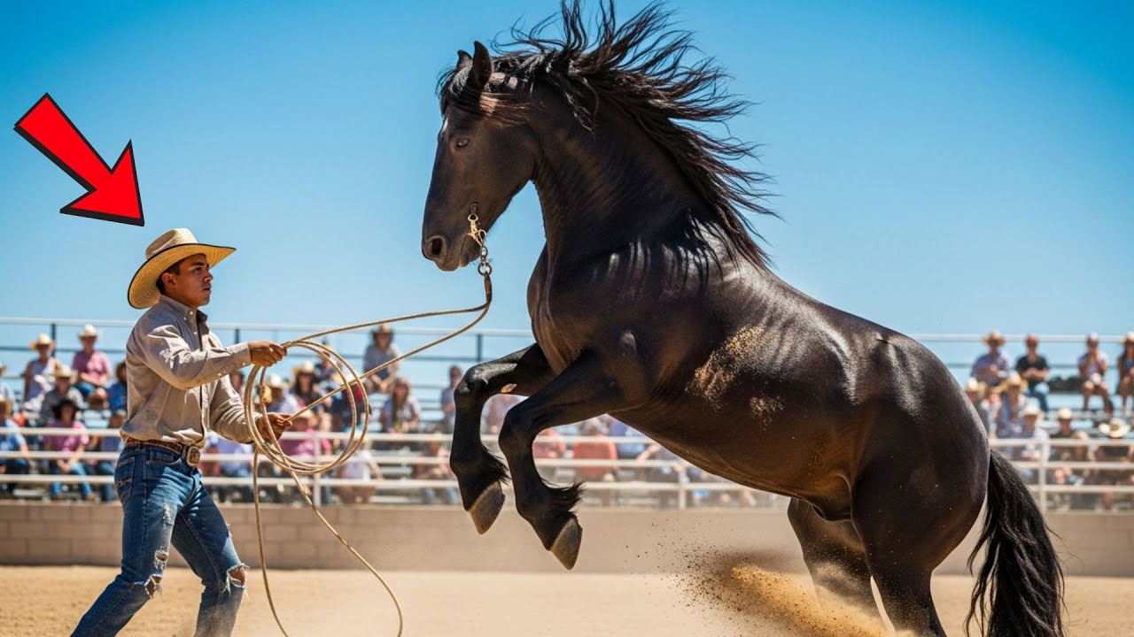 NO RODEIO DO TEXAS, UM JOVEM BRASILEIRO DESAFIOU O CAVALO QUE TODOS TEMIAM.